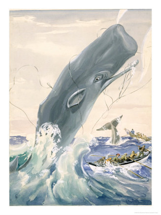 Painting of a Sperm Whale Leaping After Being Struck with a Harpoon