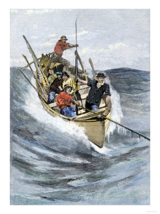 Nantucket Sleigh-Ride in Which a Longboat Is Pulled by a Harpoon Line Lodged in a Whale