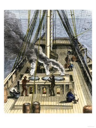 Trying Out - Boiling Whale Bubber for Oil on a Whaling Ship, c.1800